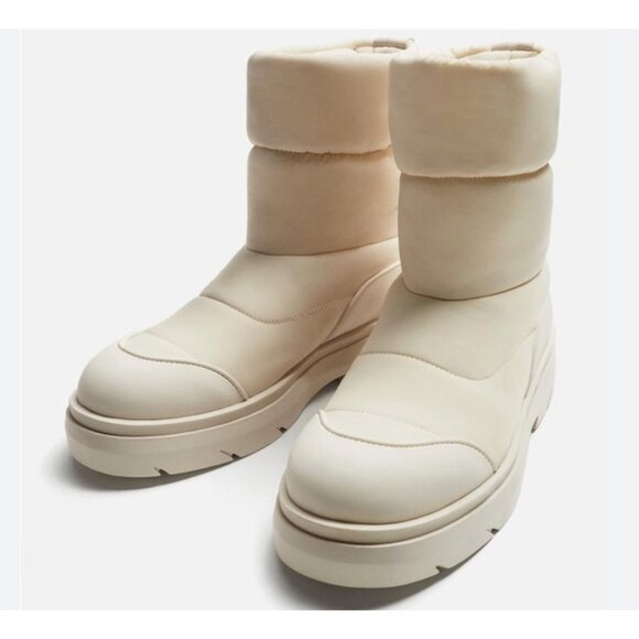 Zara Mens Quilted Boots Ski Snow Off White EU 43 US 10 Track Sole 2033/320 NWT - Picture 3 of 11